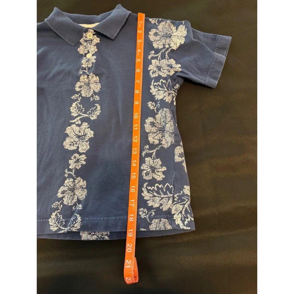 Gap Kids Blue Floral Hibiscus Print Cotton Short Sleeve Polo Shirt Size M